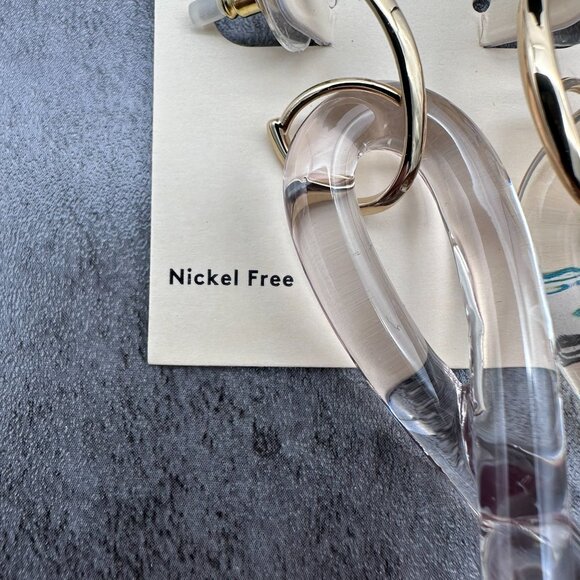 Open Edit Twisted Swirl Clear Acrylic Gold Tone Huggie Drop Earrings - Picture 5 of 9